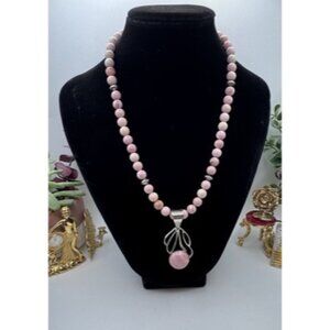Jay king DRT 925 pendant & Clasp Chain Necklace W Pink Lace Agate Adjustable